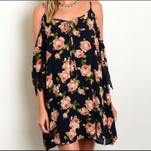 Navy coral rose crochet dress!